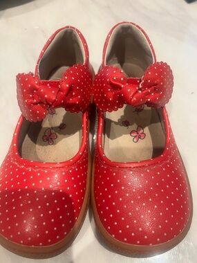 Livie and Luca Kids Red Polka Dot Mary Jane Shoes with Bow SIZE 2
